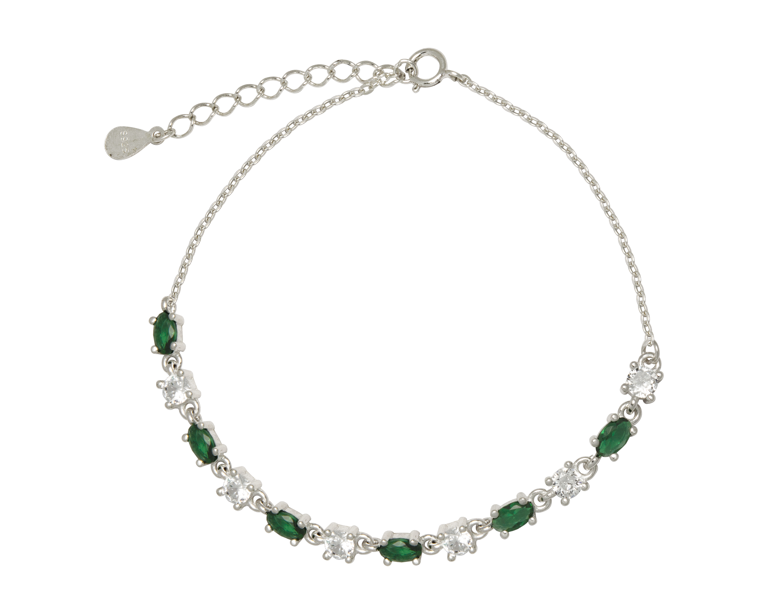 Pulsera Plata 925 Horoz Piedras verdes 18cm SP610.