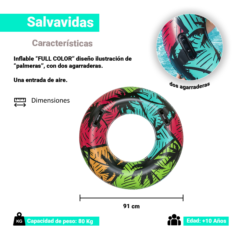 Salvavidas Inflable Dona Diseño Tropical Flotador 91 Cm