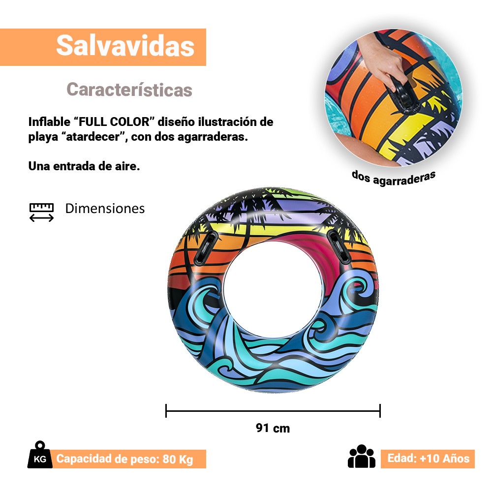 Salvavidas Inflable Dona Diseño Tropical Flotador 91 Cm