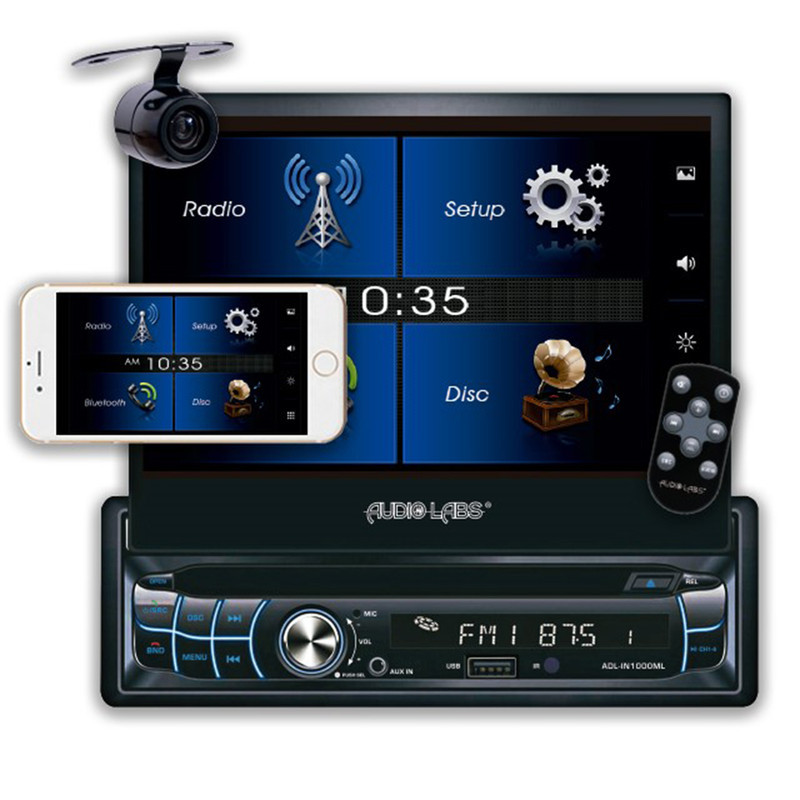 Estéreo 1 DIN Audio Labs ADL-IN1000ML con pantalla motoriza de 7 Pulg.