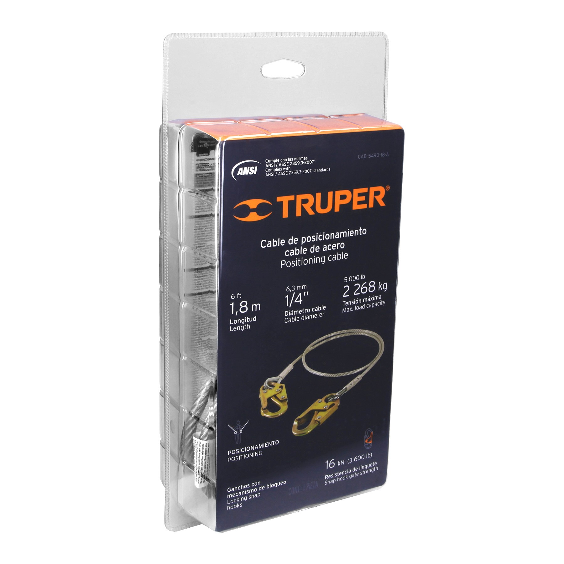 CABLE DE POSICIONAMIENTO DE ACERO 1.8 M, ANSI, TRUPER 17047