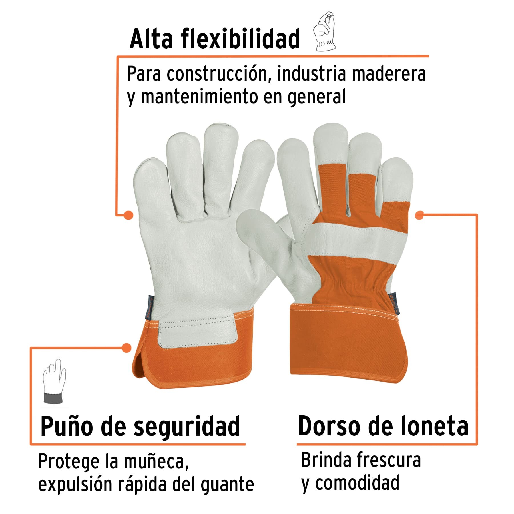 GUANTES DE PIEL DE RES Y DORSO DE LONETA, TRUPER 17051