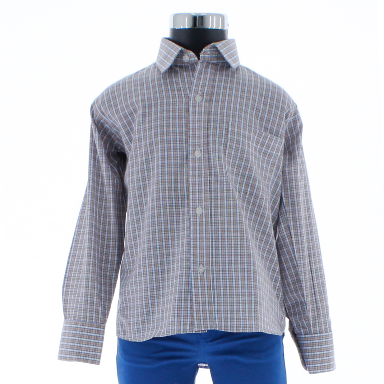 Camisa De Vestir Niño Color Naranja y Azul Cuadros 3666 2 A 18 Años
