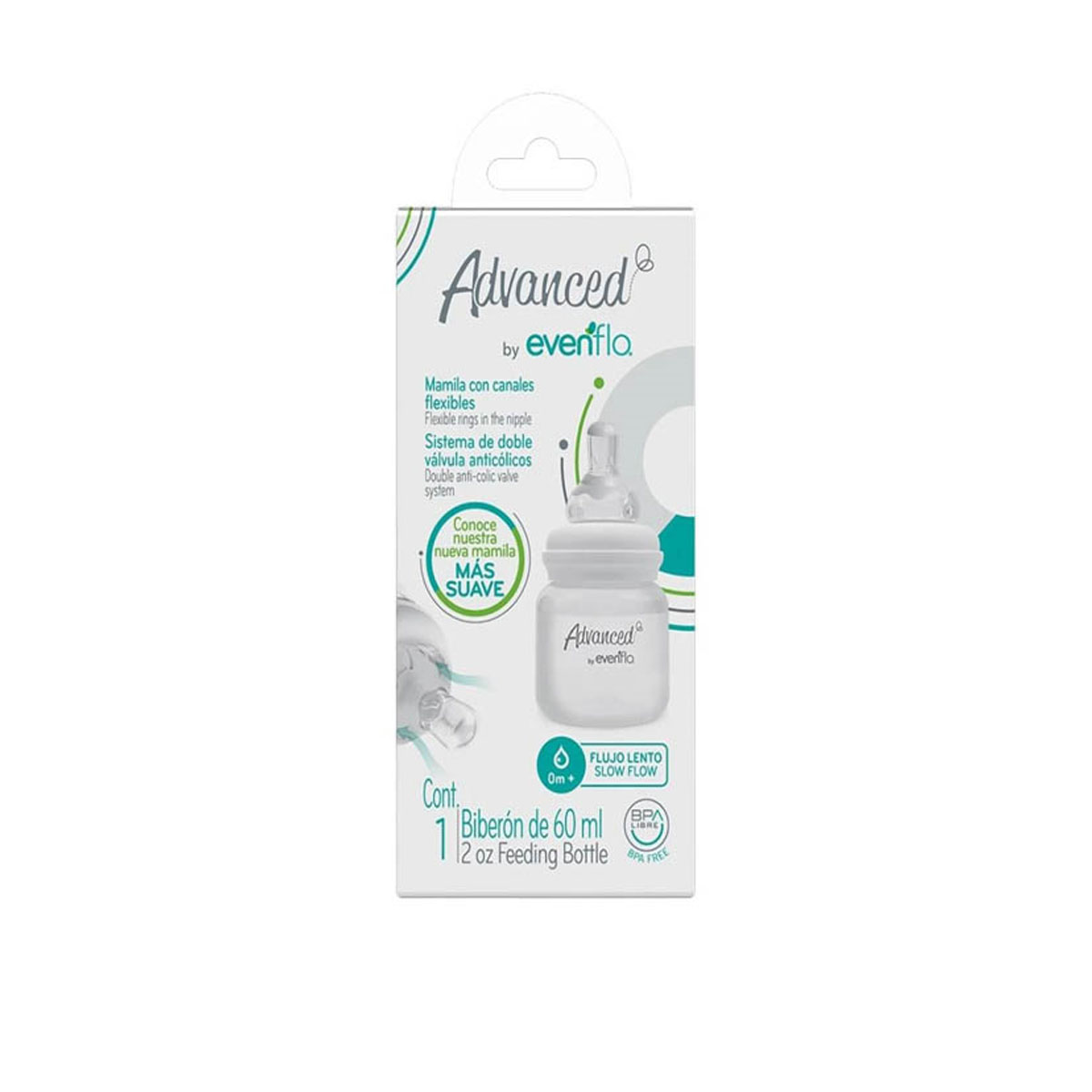 Biberon Evenflo 2 Oz Transparente Delgado 2 Piezas.