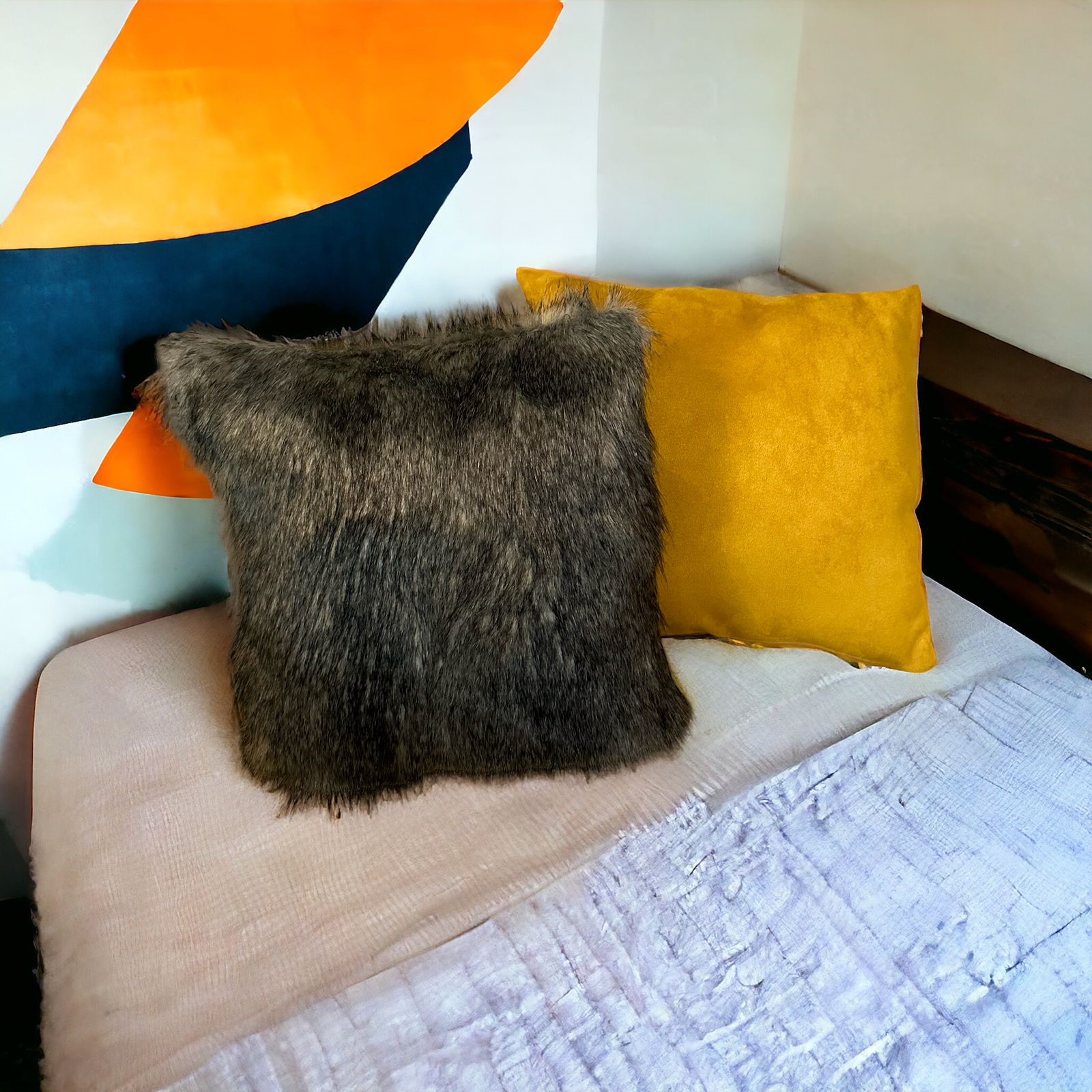 Pack Cojin Pelo largo y Suede Decorativo