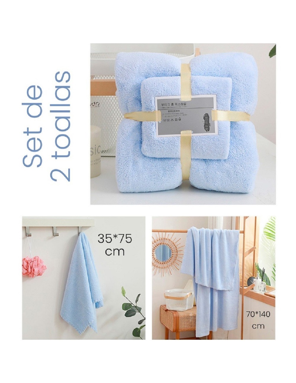 Juego de 2 toallas de baño Toalla grande Alta Calidad Premium