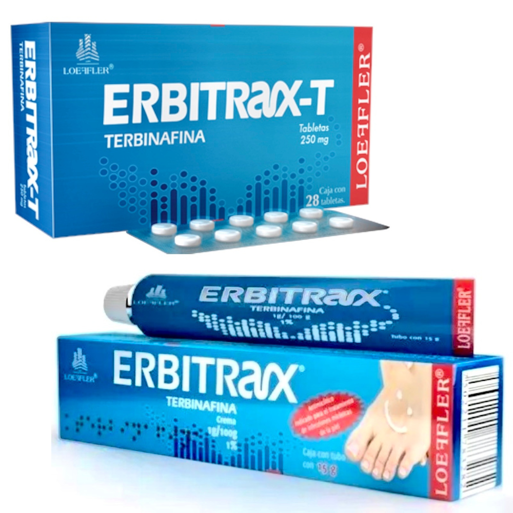 Tratamiento Medicamento Antimicótico Hongos Erbitax-T Terbinafina 28 Pastillas + 1 Crema Pomada de 15 g