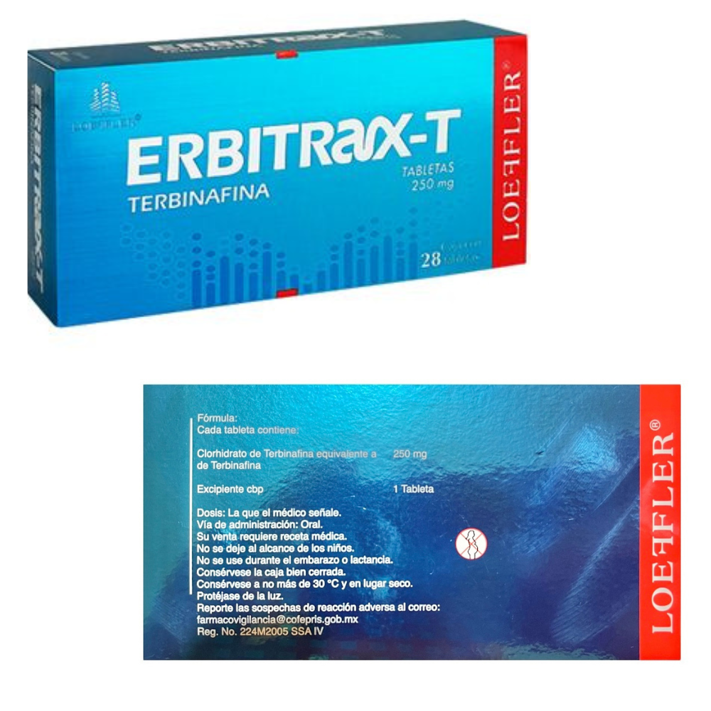 Tratamiento Medicamento Antimicótico Hongos Erbitax-T Terbinafina 28 Pastillas + 1 Crema Pomada de 15 g