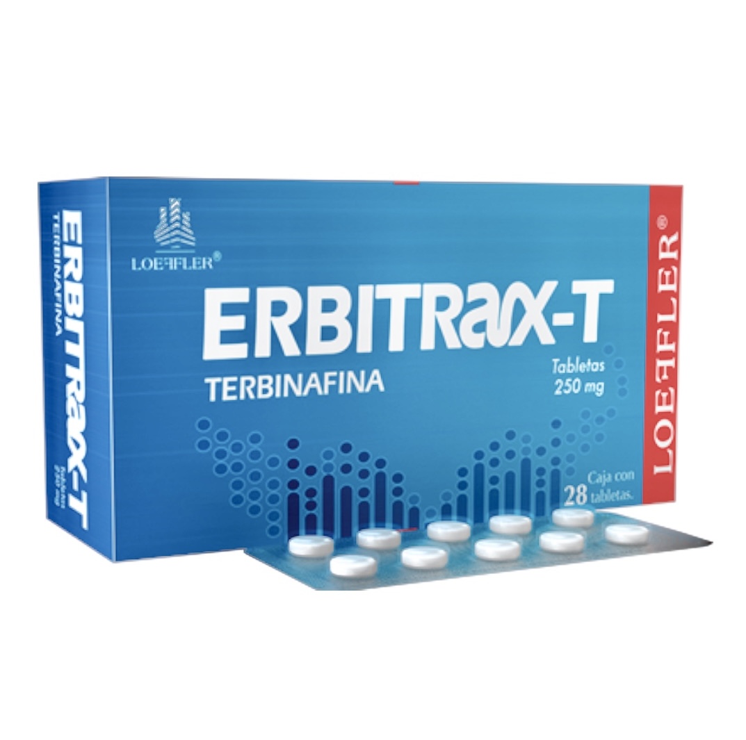 Tratamiento Medicamento Antimicótico Hongos Pie de Atleta Erbitrax-T Terbinafina 1 Caja con 28 Pastillas
