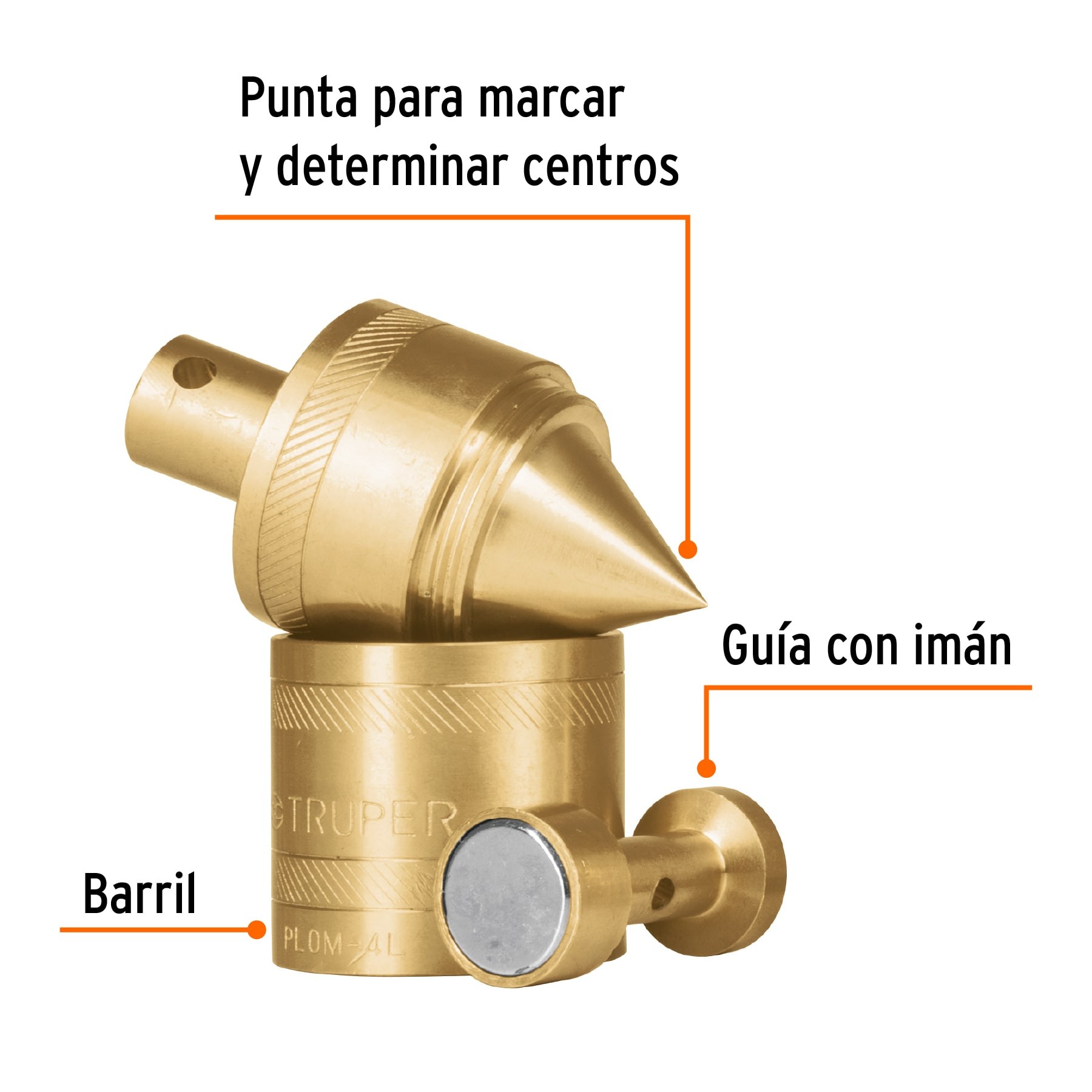 PLOMADA DE LATÓN 24 OZ CON CENTRO Y GUÍA MAGNÉTICA, TRUPER 17069