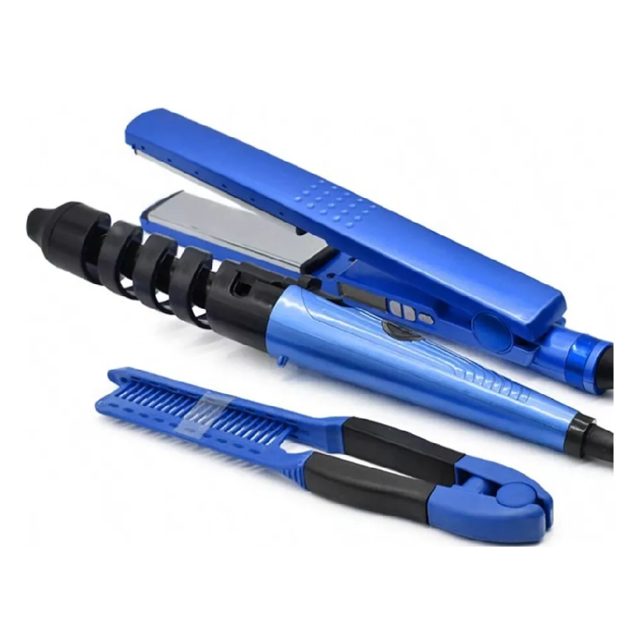 Kit De Plancha Alaciadora Rizadora Titanium Cabello Liso Rizado 3 En 1