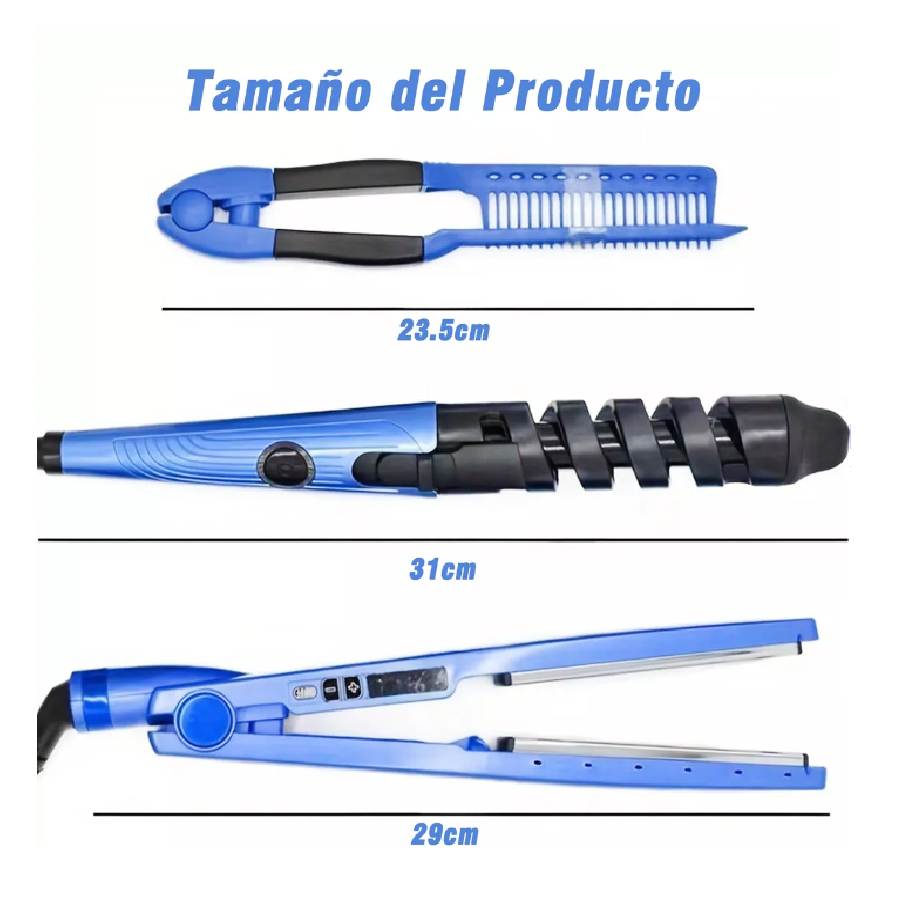 Kit De Plancha Alaciadora Rizadora Titanium Cabello Liso Rizado 3 En 1