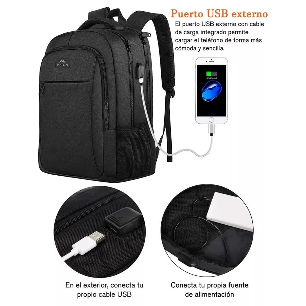 Mochila Para Laptop De 15.6 Pulgadas, Mochila De Viaje Para Laptop, Con Puerto Carga Usb, Ideal Para Negocios, Mejor Mochila Para Escolar, Antirrobo