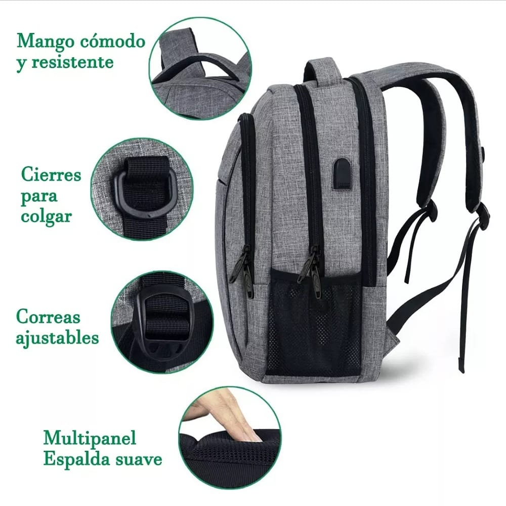 Mochila Para Laptop De 15.6 Pulgadas, Mochila De Viaje Para Laptop, Con Puerto Carga Usb, Ideal Para Negocios, Mejor Mochila Para Escolar, Antirrobo