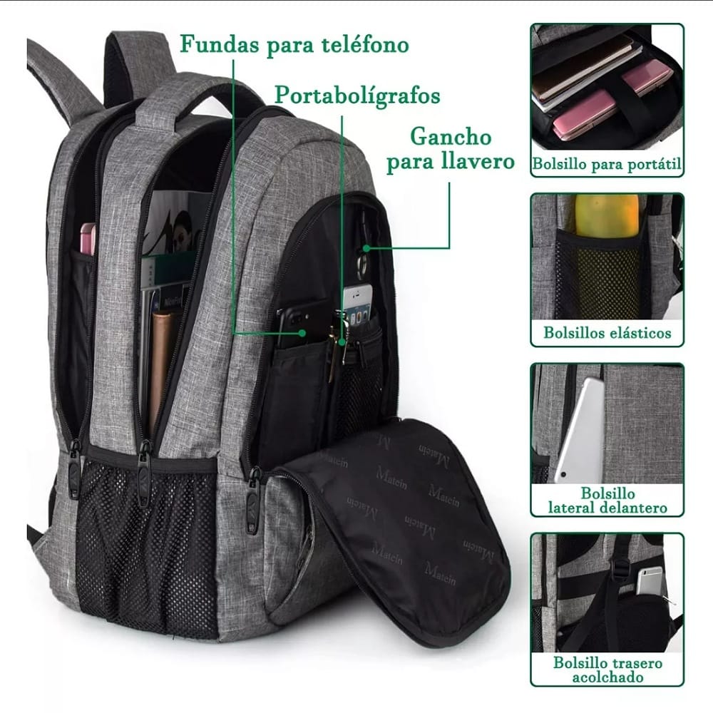 Mochila Para Laptop De 15.6 Pulgadas, Mochila De Viaje Para Laptop, Con Puerto Carga Usb, Ideal Para Negocios, Mejor Mochila Para Escolar, Antirrobo