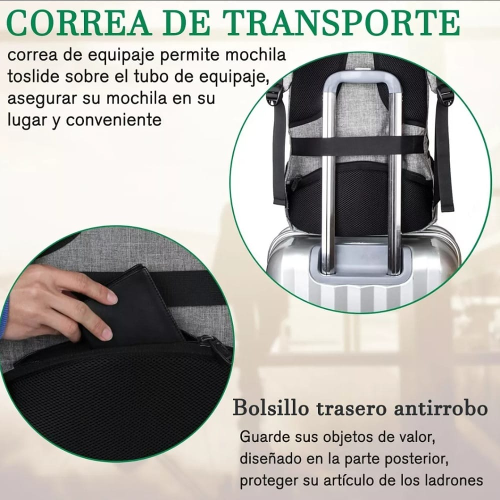 Mochila Para Laptop De 15.6 Pulgadas, Mochila De Viaje Para Laptop, Con Puerto Carga Usb, Ideal Para Negocios, Mejor Mochila Para Escolar, Antirrobo