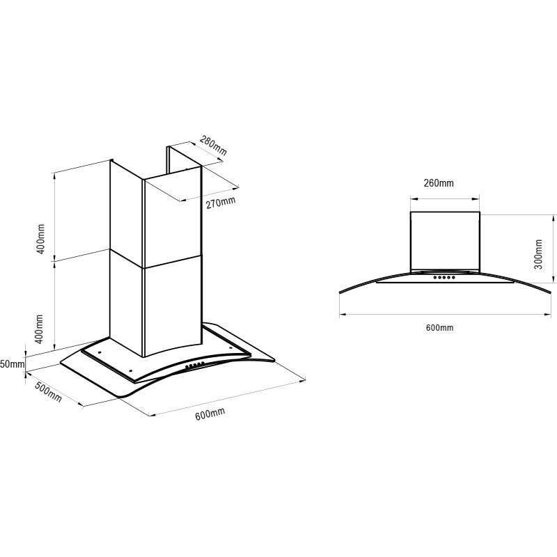 Campana Kutchen Pared Kcp60560 Cristal Curvo 60cm Acero Inox Color Gris
