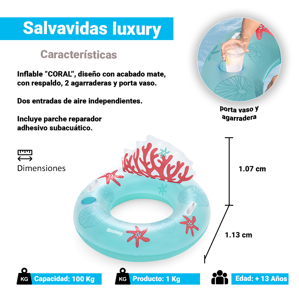 Salvavidas Dona Inflable Jumbo Diseño De Coral