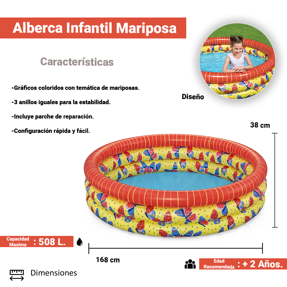 Alberca Inflable Infantil Redonda Bestway Diseño Mariposas