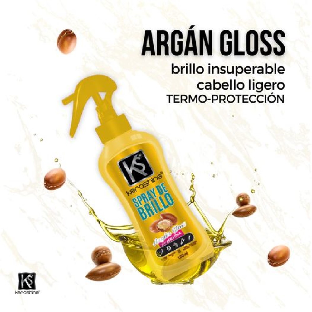 kerashine sílica spray de brillo argan gloss 120 ml - 2 pz