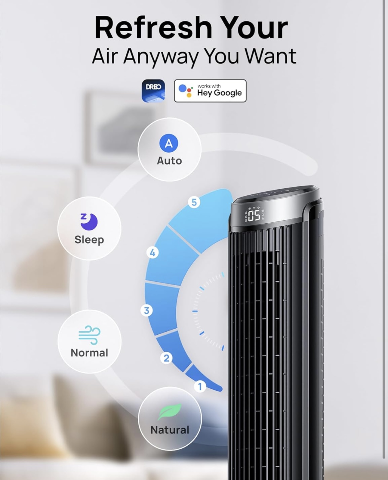 Ventilador Dreo Torre Fan Smart Fan Wifi Alexa/ Google