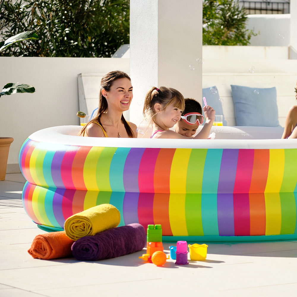 Alberca Familiar Piscina Inflable Con Porta Vasos Multicolor
