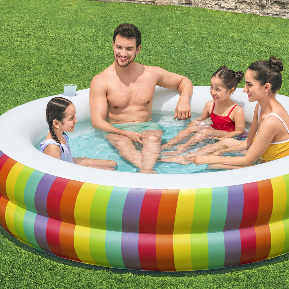 Alberca Familiar Piscina Inflable Con Porta Vasos Multicolor