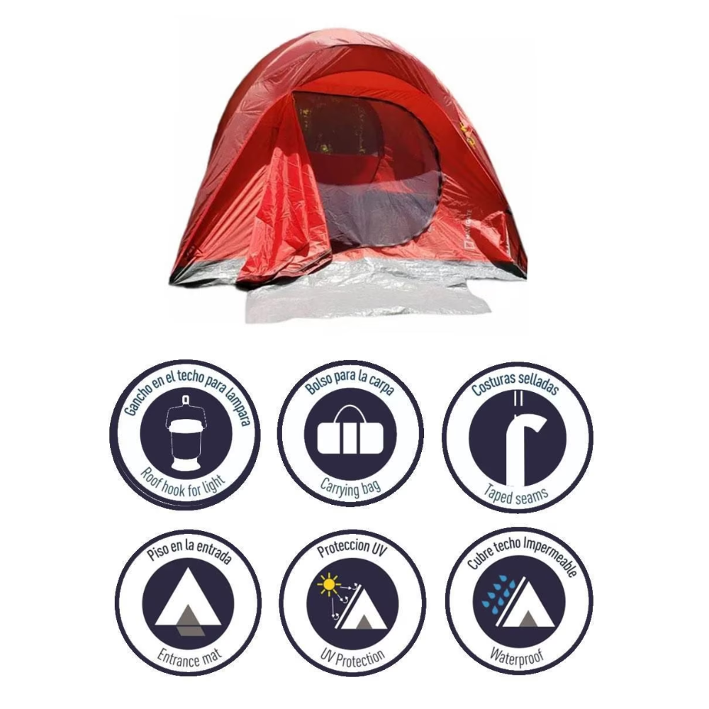 Tienda de campaña para 2 personas Rockport II roja con gris National Geographic CNG209-2