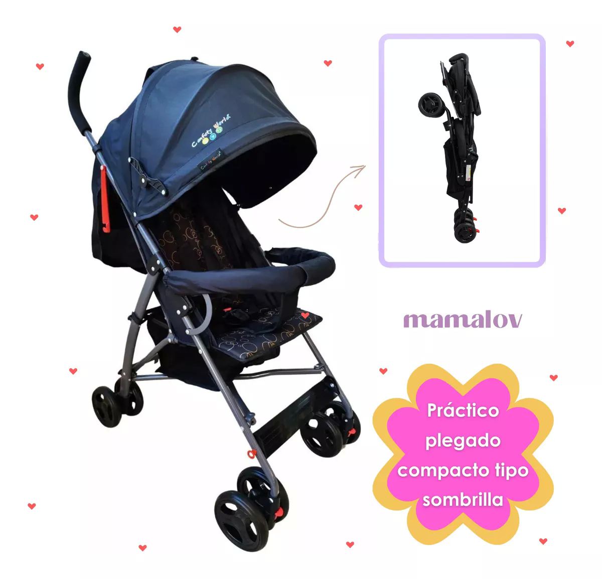 Carriola Para Bebés Plegable Tipo Bastón Confety Zoé - Negro