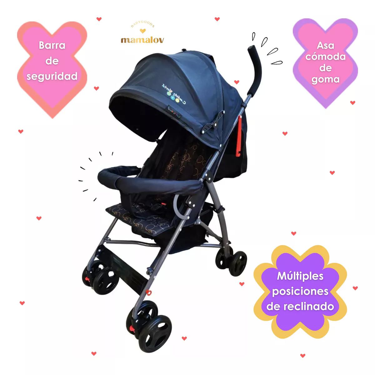 Carriola Para Bebés Plegable Tipo Bastón Confety Zoé - Negro