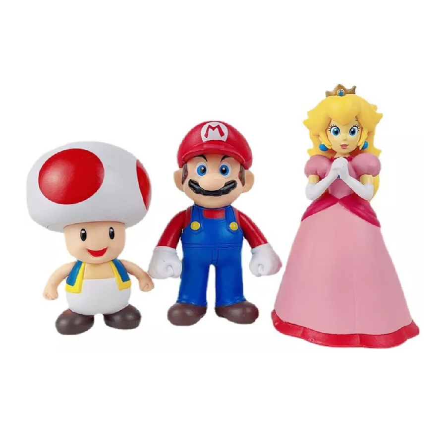 Kit de 6 Figuras Juguetes Super Mario Bros, Yoshi, Peach, Toad, Bowser, Donkey Kong