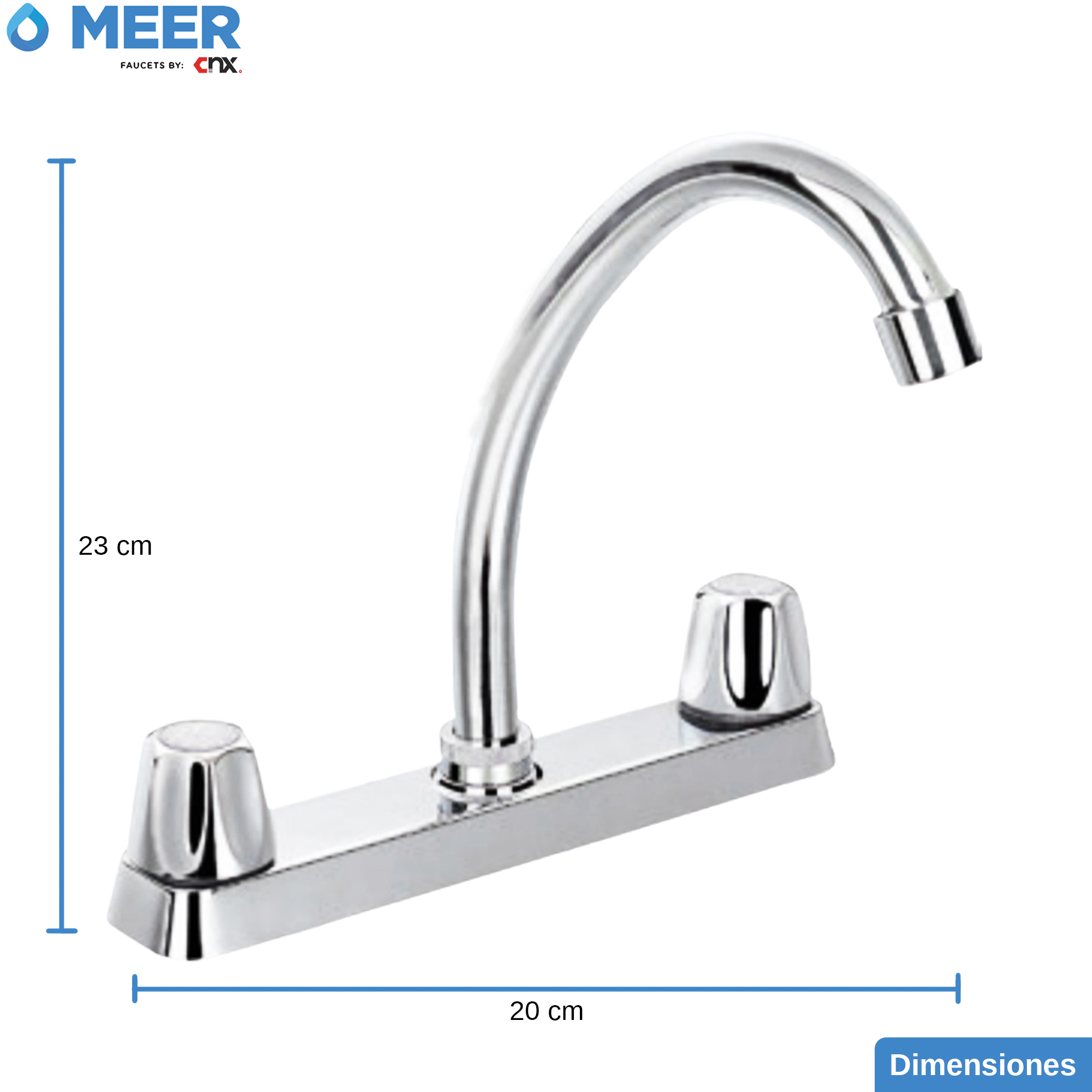 MEER Faucets by CNX | Mezcladora para Fregadero de Acero Inoxidable Zinc y ABS Cromado.