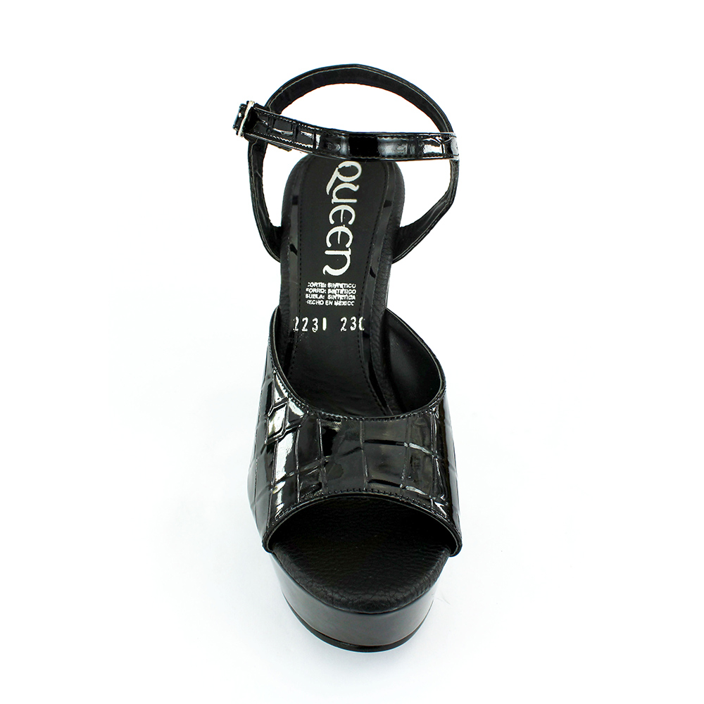 Zapatillas QUEEN Elegantes Tacón Grueso con Plataforma en color Negro.