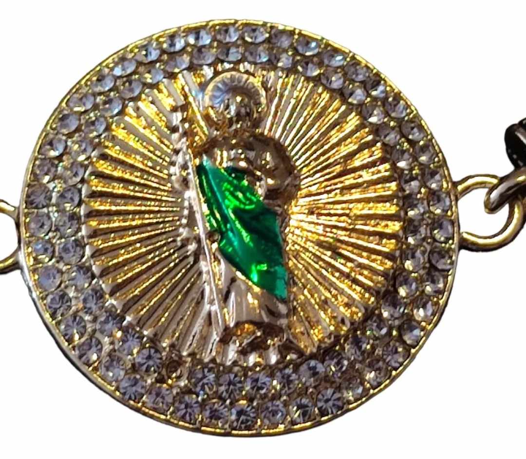 Esclava/Pulsera San Judas Tadeo de oro laminado de 18 kilates, medalla redonda