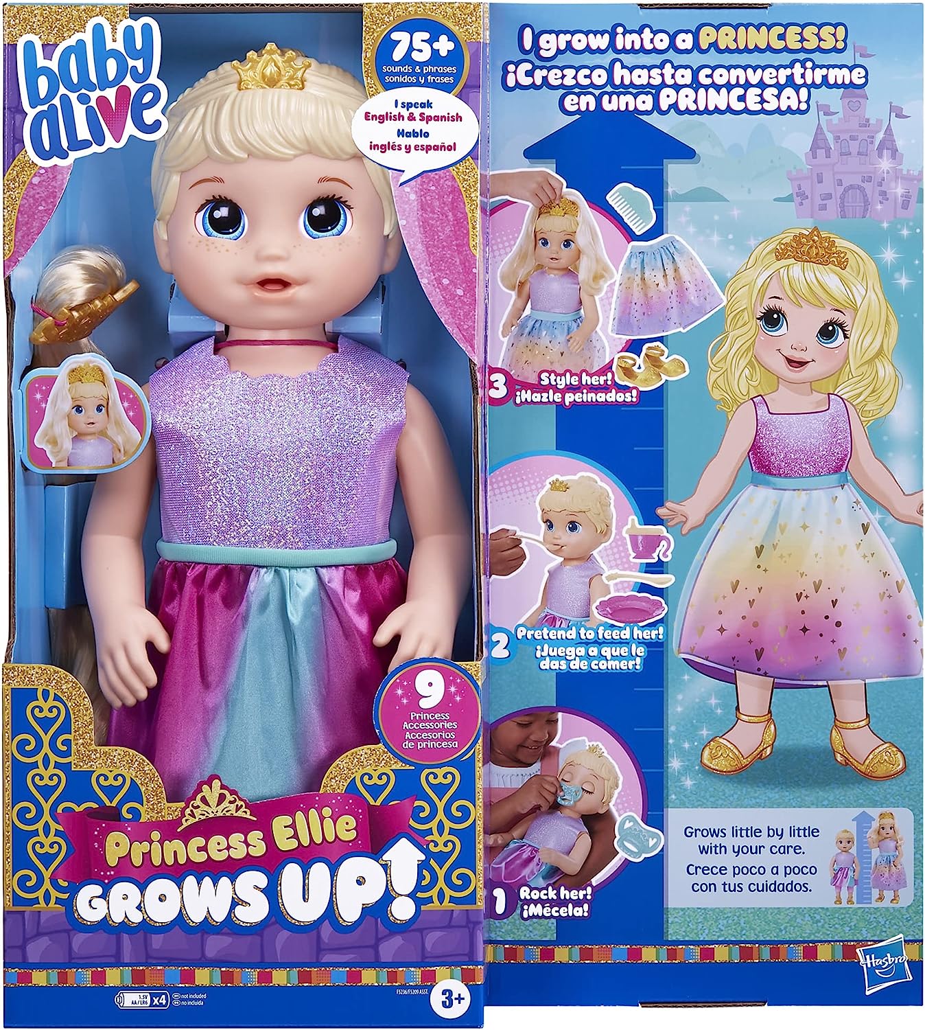Baby Alive Princess Ellie Grows Up! Muñeca interactiva con Accesorios