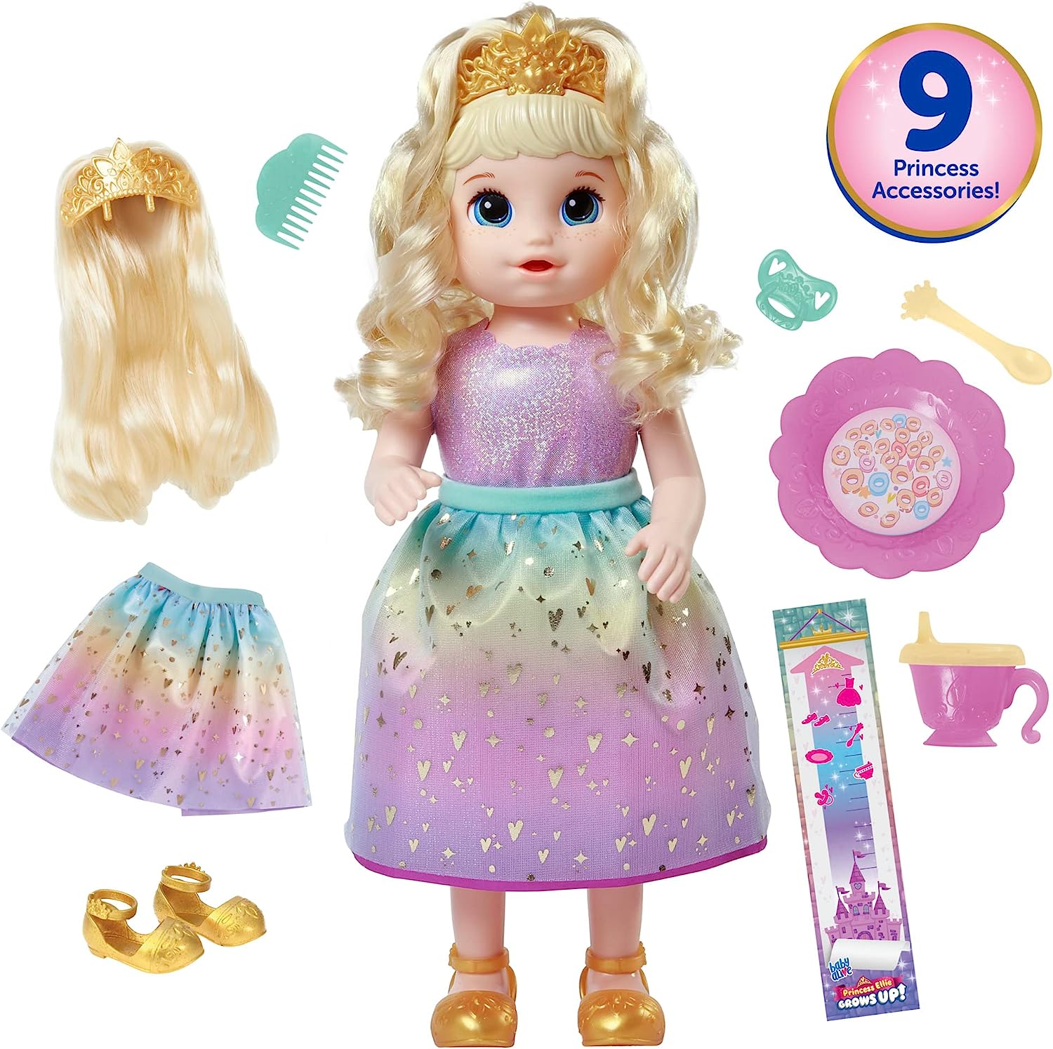 Baby Alive Princess Ellie Grows Up! Muñeca interactiva con Accesorios