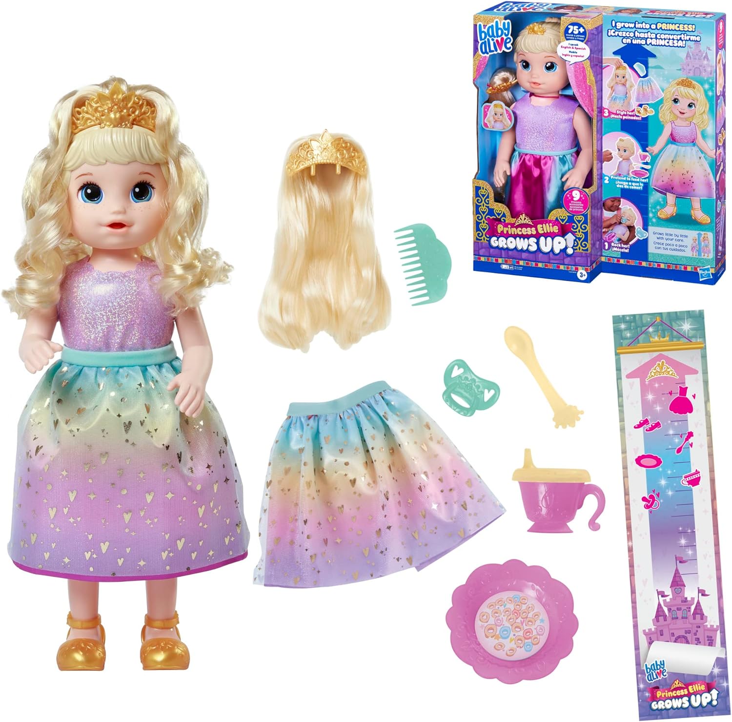 Baby Alive Princess Ellie Grows Up! Muñeca interactiva con Accesorios