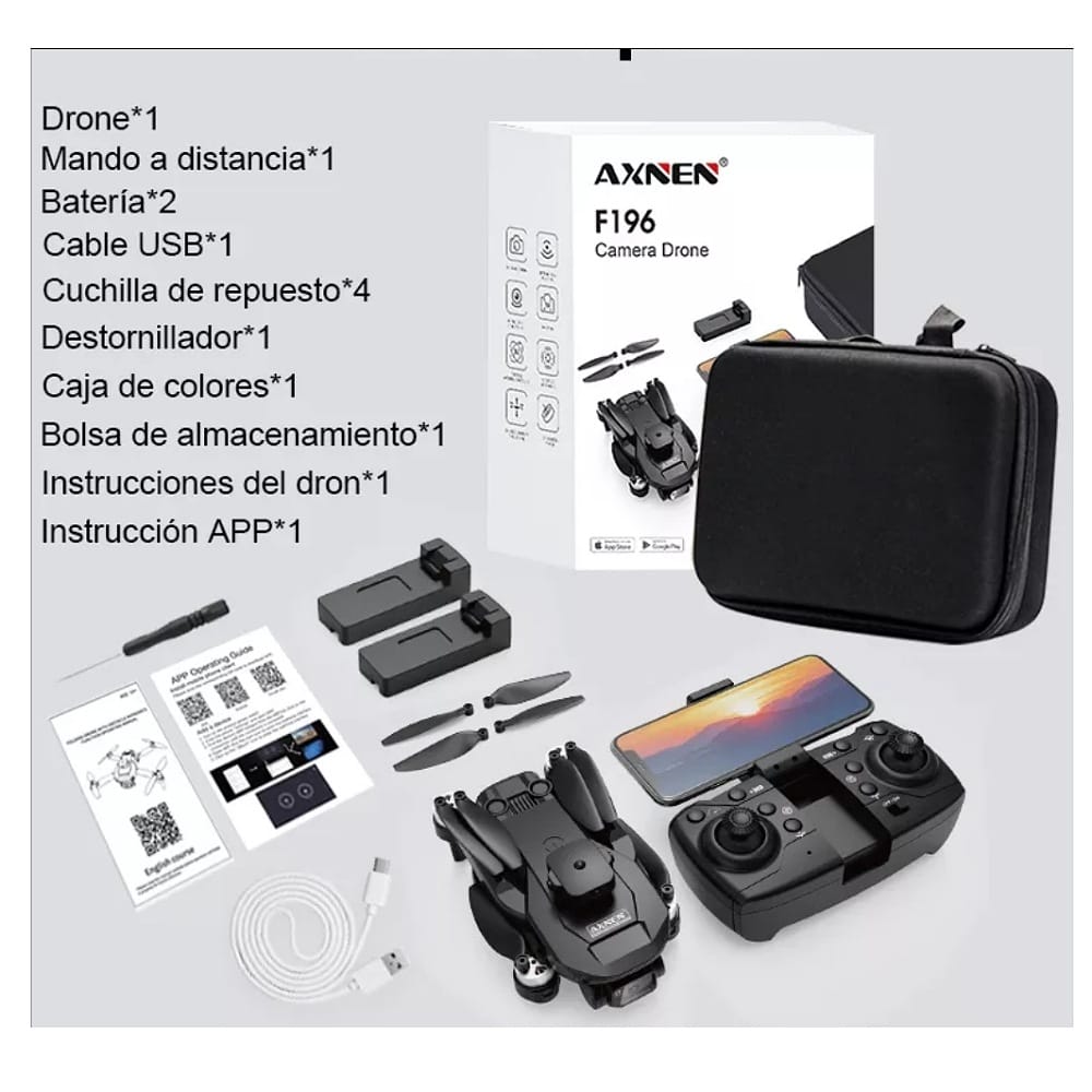 Axnen F196 Drone Sin Escobillas Con 4k Cámara Dual 2baterías