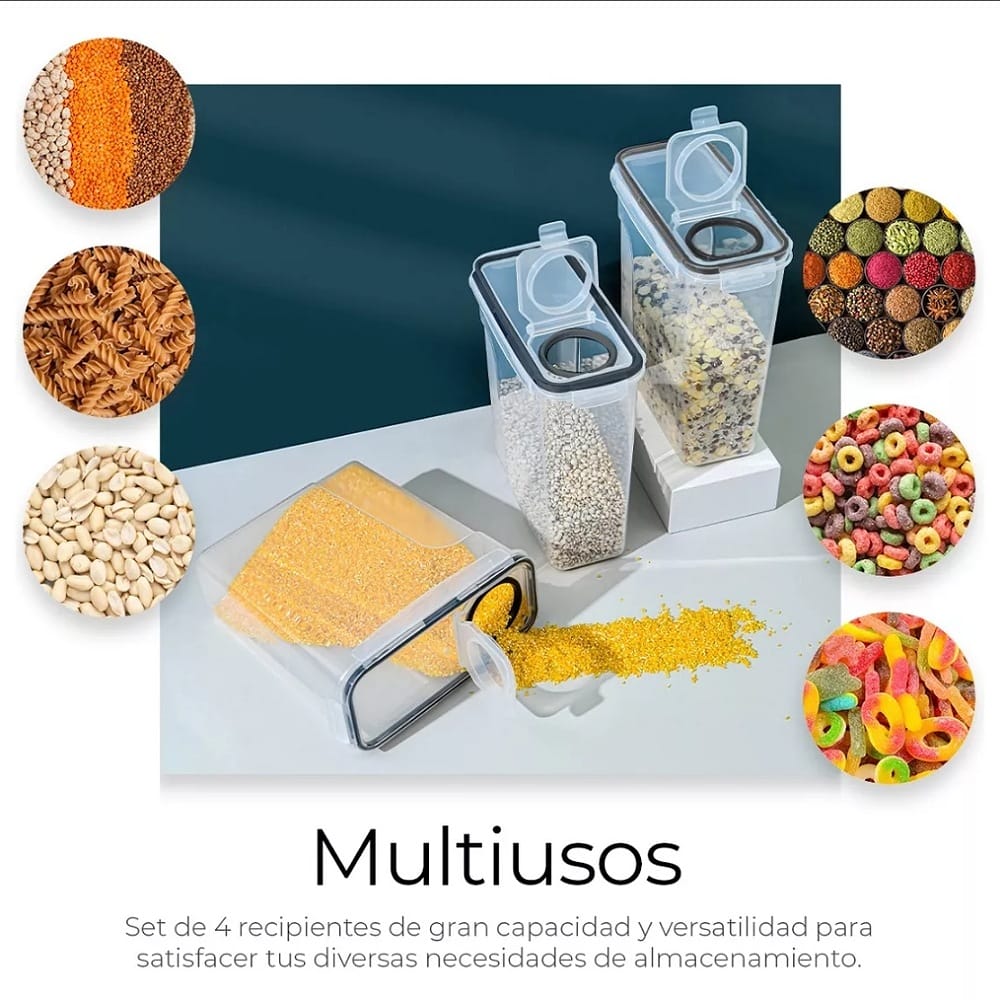4 Contenedores Herméticos Cereal Multifunción Topper 2.5 L