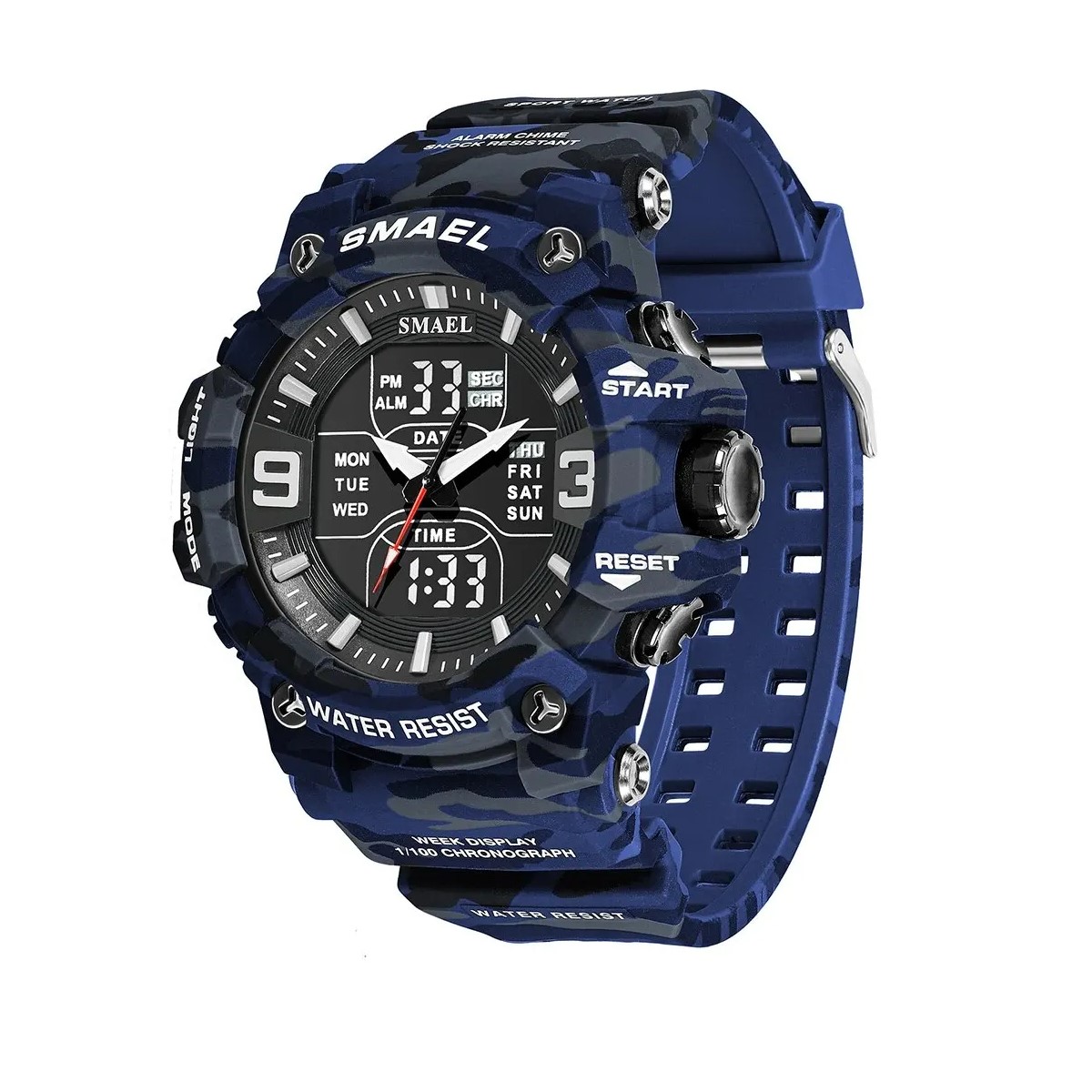 Reloj deportivo azul cronógrafo Digital camuflaje resistente agua pantalla Dual analógica led luz
