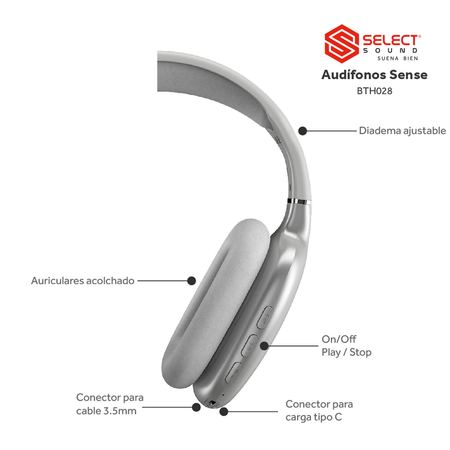 Audífonos Inalámbricos Bluetooth Cancelación De Ruido Select Sound Sense BTH028