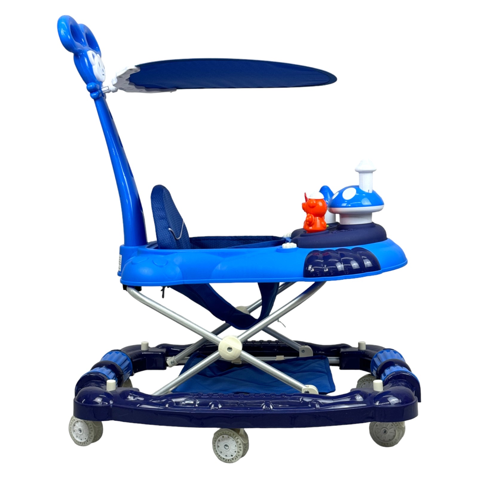 Andadera para Bebe Caminadora Plegable 3en1 Juguetero Musical Mecedora Hongo  - Azul.