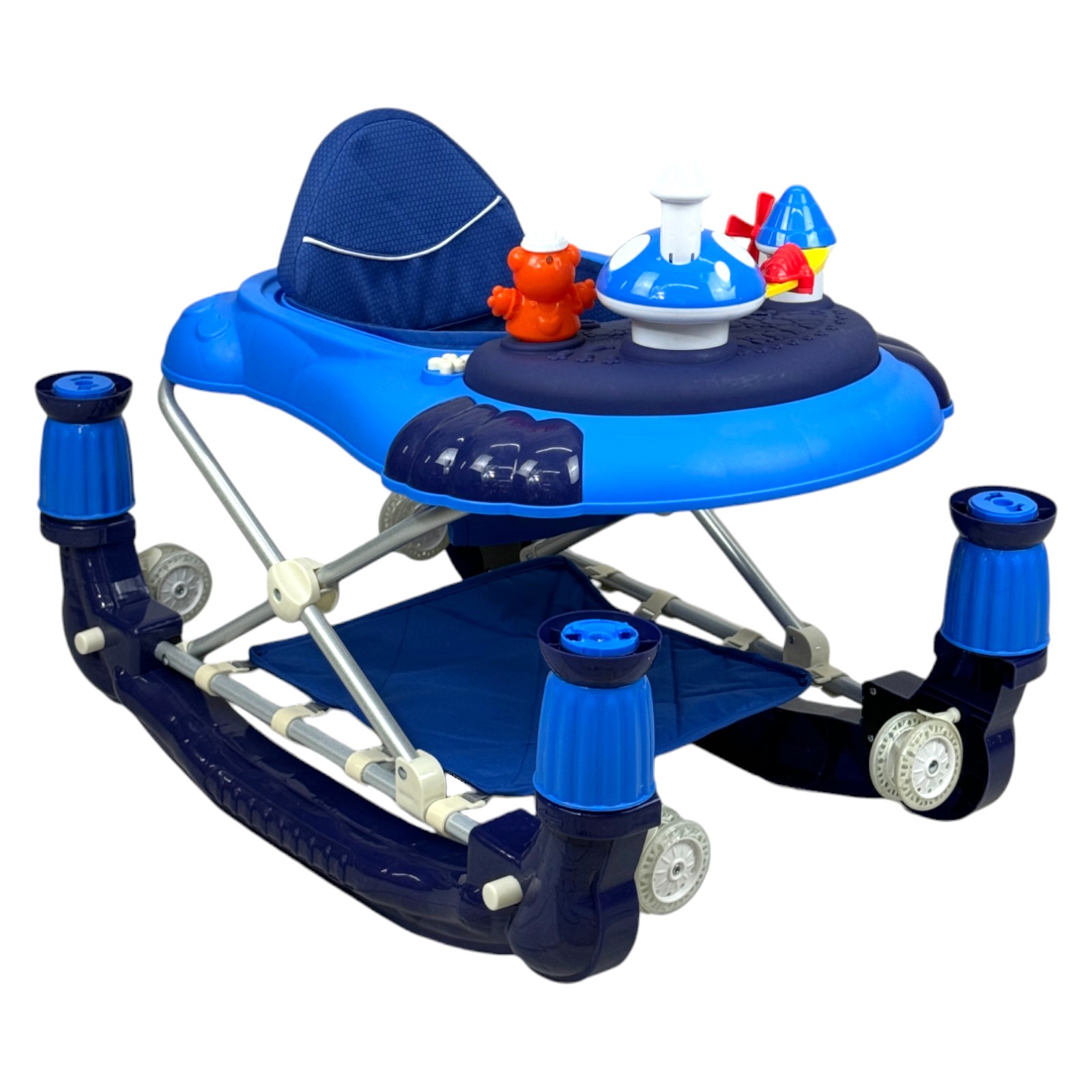 Andadera para Bebe Caminadora Plegable 3en1 Juguetero Musical Mecedora Hongo  - Azul.