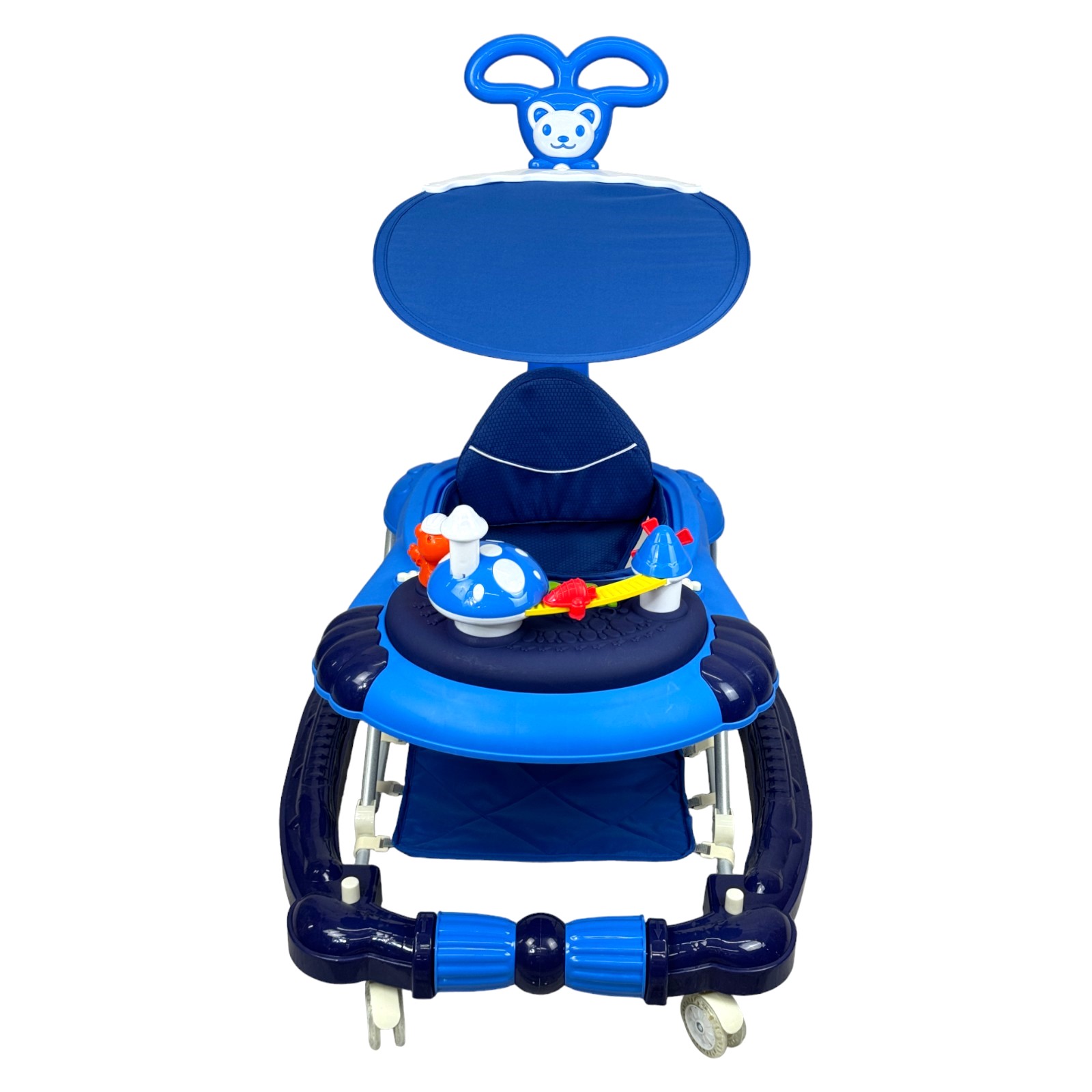 Andadera para Bebe Caminadora Plegable 3en1 Juguetero Musical Mecedora Hongo  - Azul.