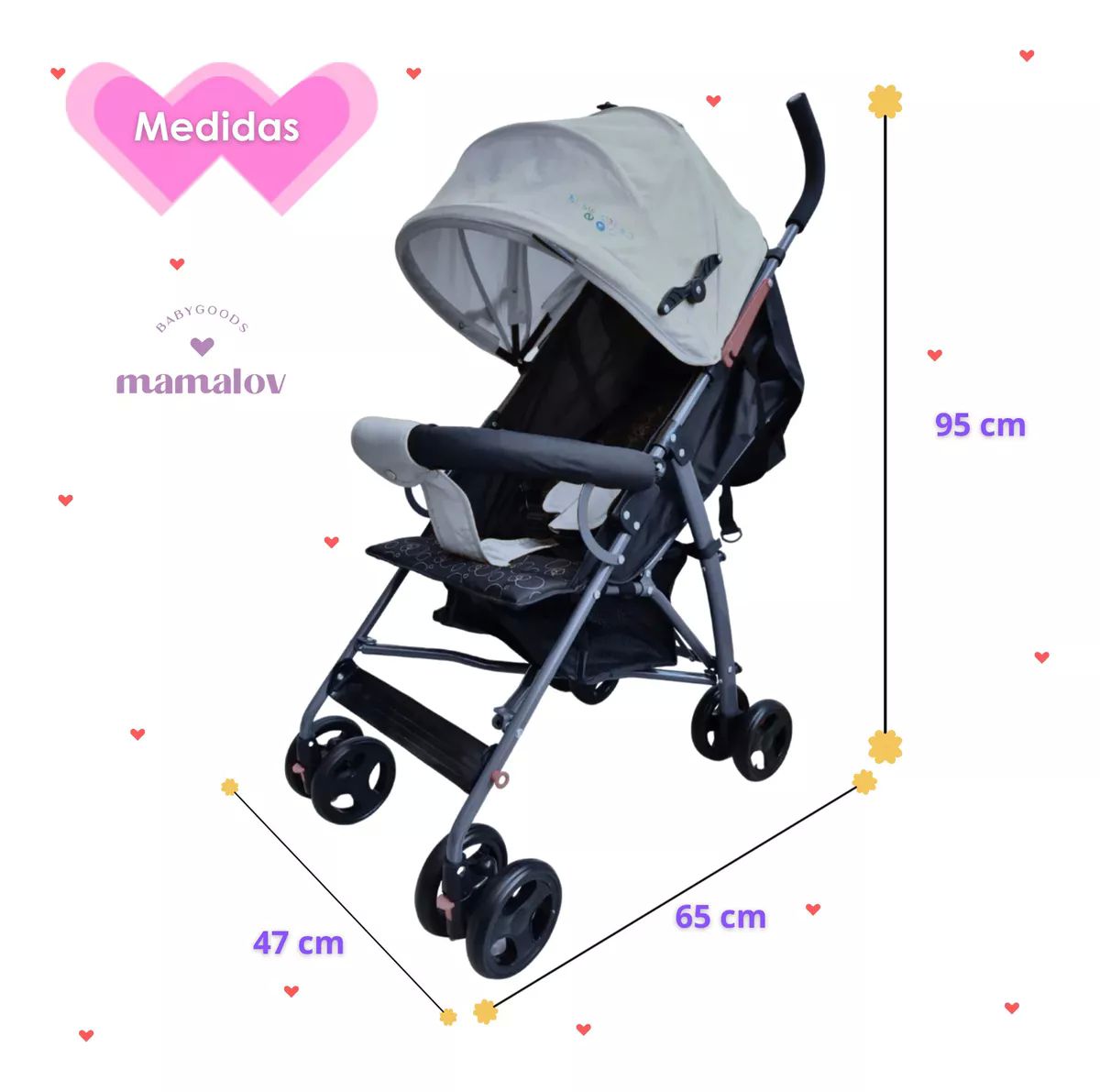 Carriola Para Bebés Plegable Tipo Bastón Confety Zoé - Gris