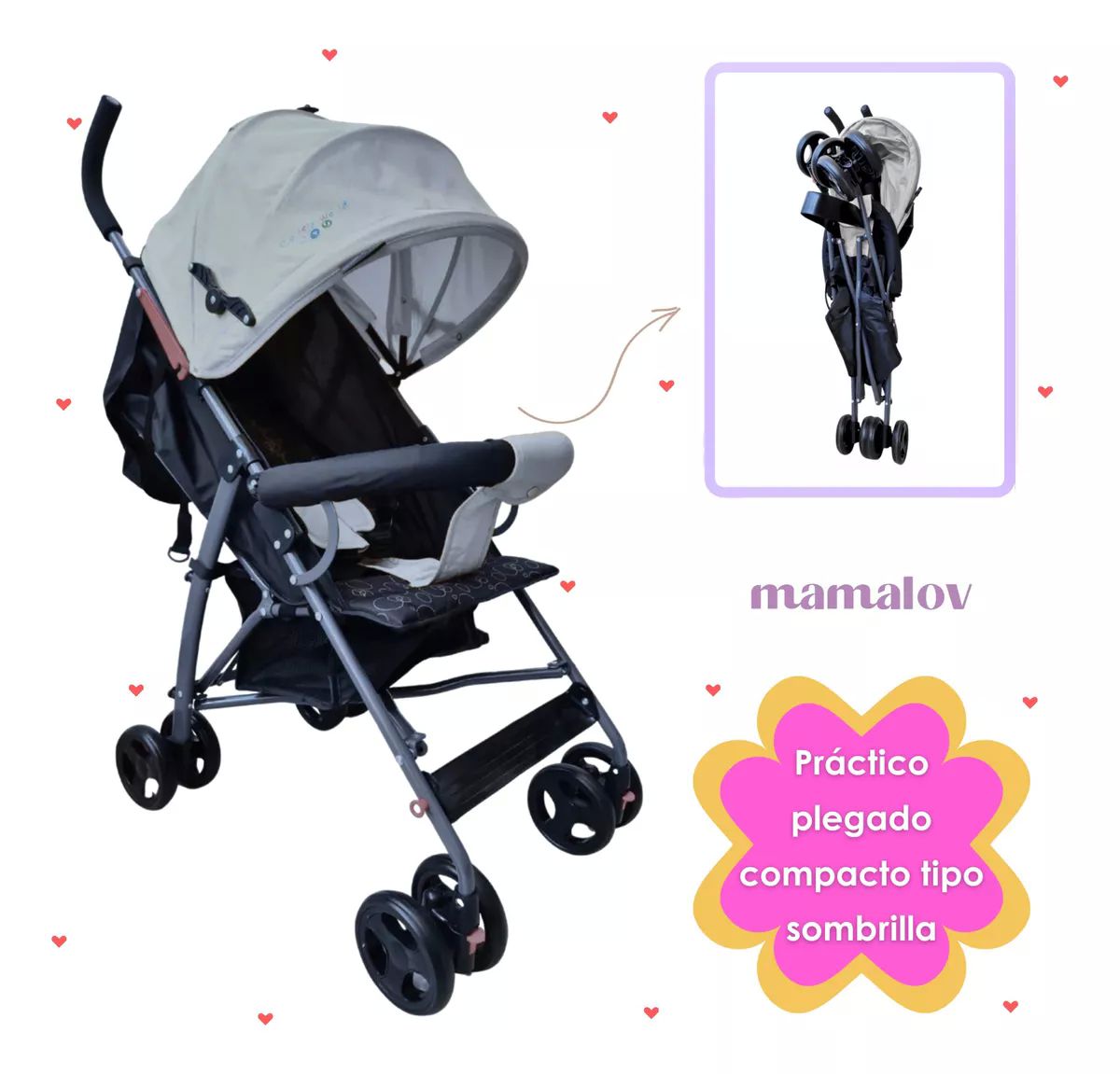 Carriola Para Bebés Plegable Tipo Bastón Confety Zoé - Gris