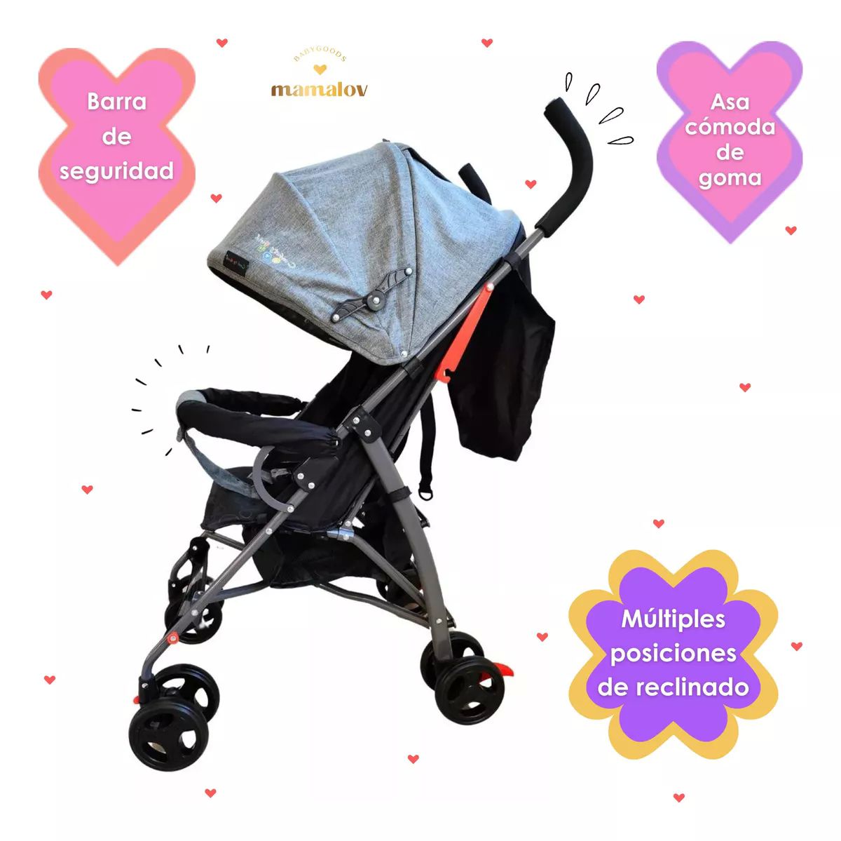 Carriola Para Bebés Plegable Tipo Bastón Confety Zoé - Gris