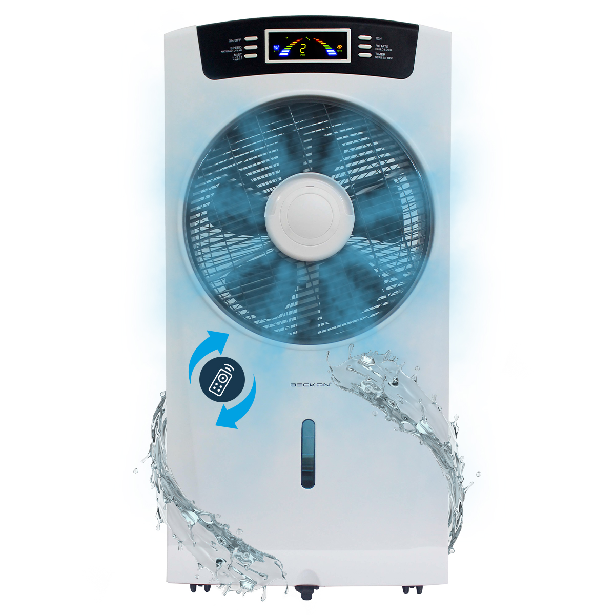 Ventilador hogar Humidificador misting fan Rociador Nebulizador Brisa Agua 80cm Ionizador Purificador de aire Silencioso con Control remoto Beckon
