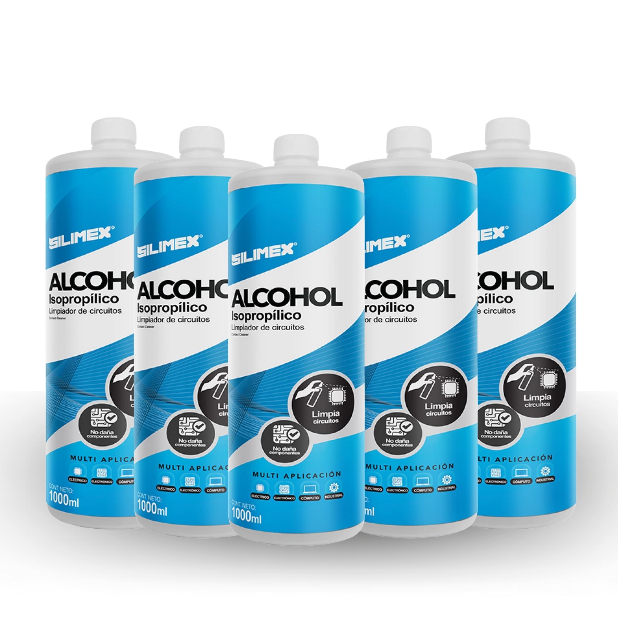 5 Pack - Alcohol Isopropílico, Silimex, botella de 1 Litro.