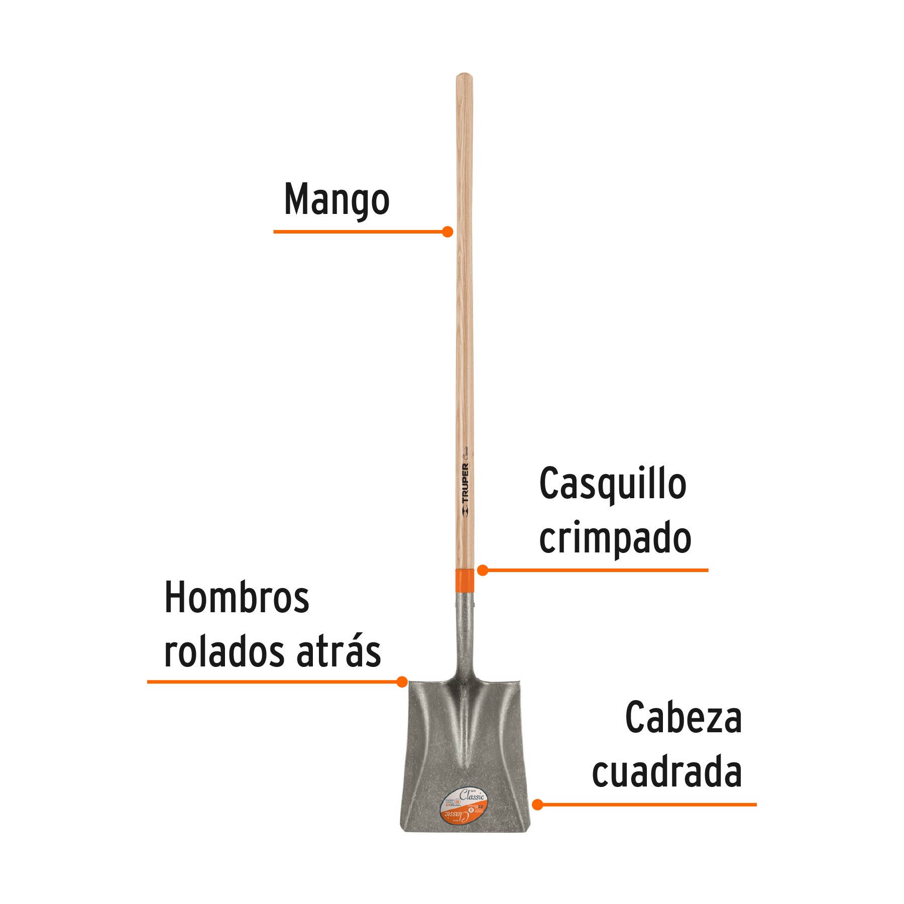 PALA CUADRADA CLASSIC, MANGO LARGO 48", TRUPER 17170